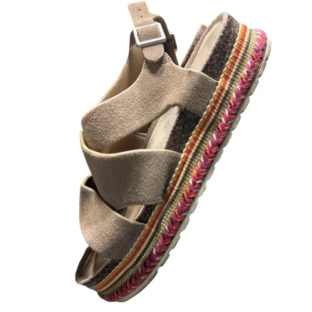 Muk Luks Women's Beach Bingo Platform Sandals 8.5 Boho Espadrille Tan Suede